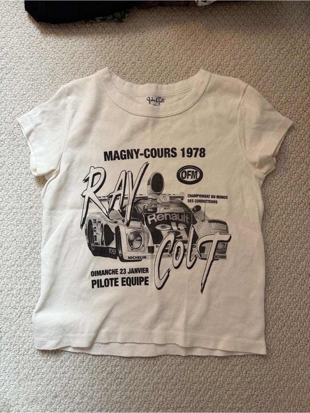 Brandy Melville Car / Motor Graphic Tee in Cream